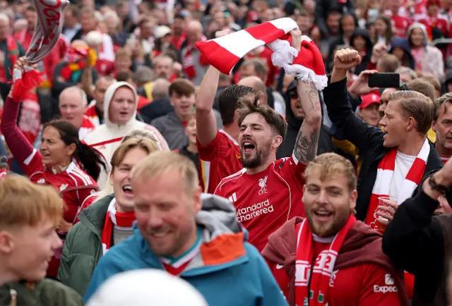 Fans of Liverpool enjoy the pre match atmosphere