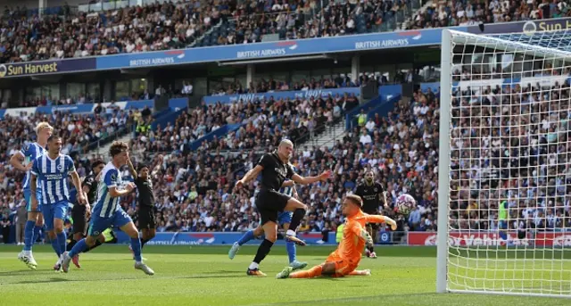 Erling Haaland of Manchester City scores a goal