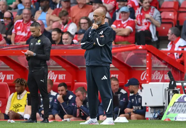 Nuno Espirito Santo, Manager of Nottingham Forest, looks on