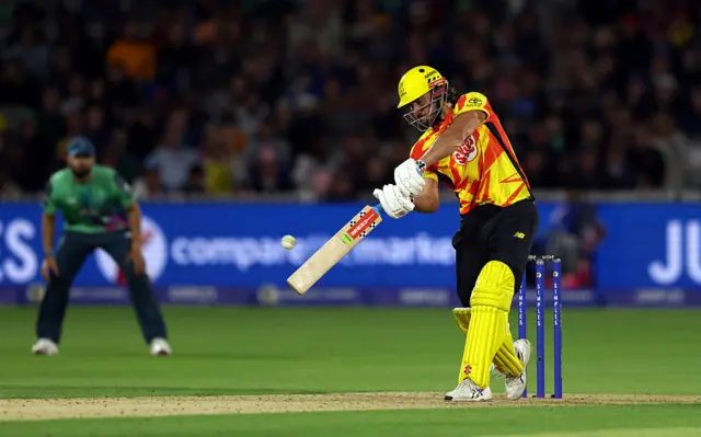 Marcus Stoinis of Trent Rockets hits out for six