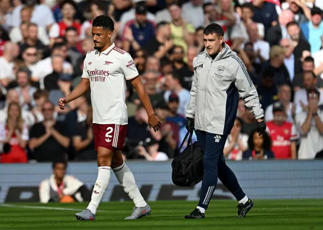 William Saliba of Arsenal leaves the pitch