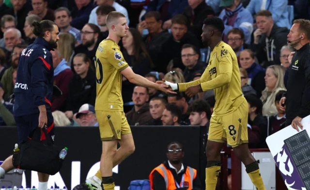 Crystal Palace's Jefferson Lerma comes on as a substitute to replace Adam Wharto