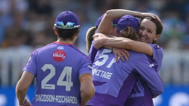 Kate Cross (R) of Northern Superchargers celebrates