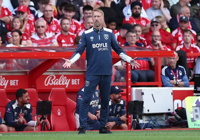 Graham Potter, Manager of West Ham United, reacts