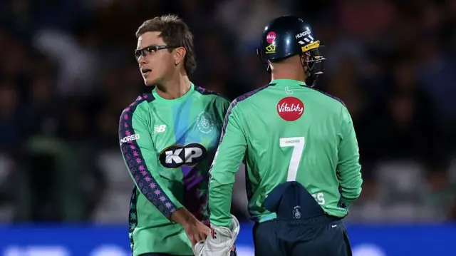 Adam Zampa of Oval Invincibles celebrates with team mate Sam Billings