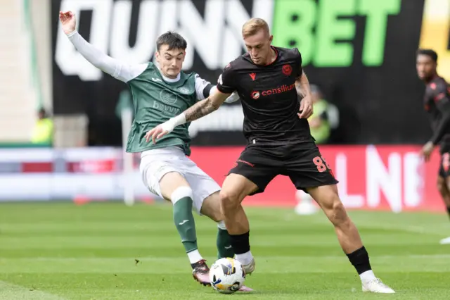 Hibs' Dylan Levitt and S. Mirren's Killian Phillips