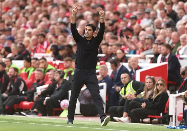 Mikel Arteta, Manager of Arsenal, gestures