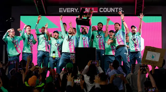 Sam Billings of Oval Invincibles lifts The Hundred Men's Champions' Trophy