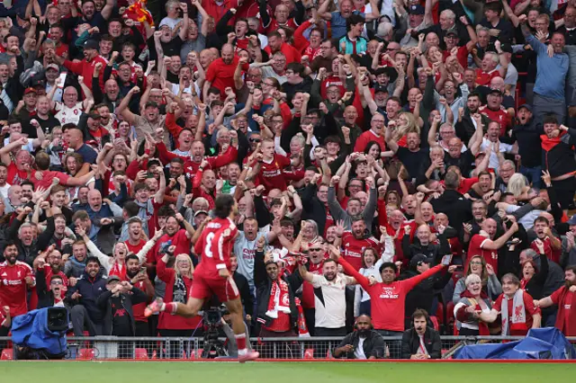 Liverpool fans celebrate after Dominik Szoboszlai