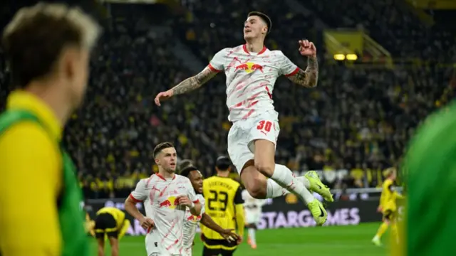 Benjamin Sesko celebrates
