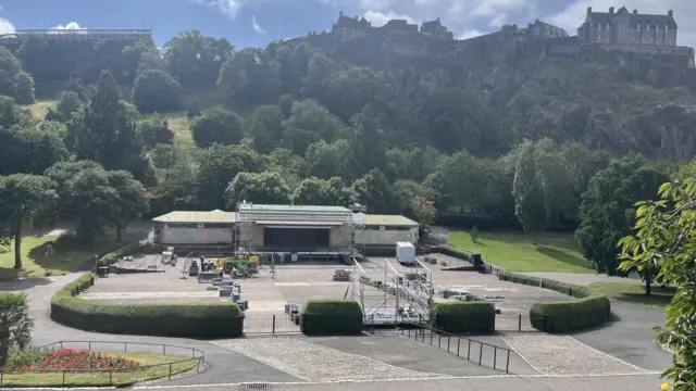 An empty Princes Street Gardens on a sunny day during Storm Floris