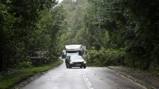A fallen tree blocks a part of the A82 road