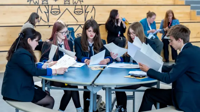 Students at Madras College in St Andrews, Fife, receive their SQA results