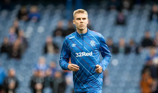 Oliver Antman warming up at Ibrox