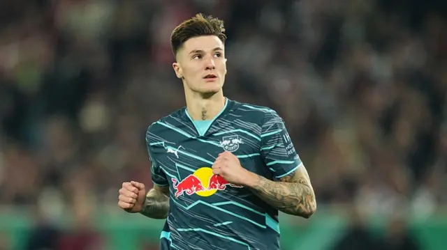 Benjamin Sesko playing for RB Leipzig