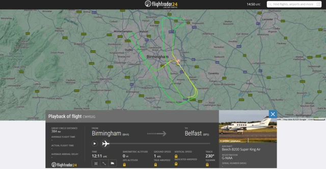 Map showing route of flight CWY02G