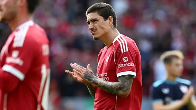 Darwin Nunez of Liverpool applauds