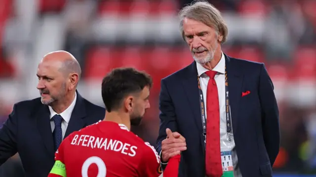 Sir Jim Ratcliffe consoles Bruno Fernandes of Manchester United