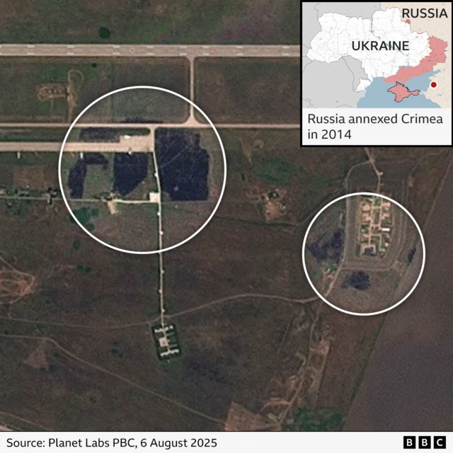 Burn marks at Primorsko-Akhtarsk air base captured in satellite imagery