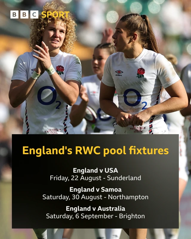 England's Rugby World Cup pool fixtures