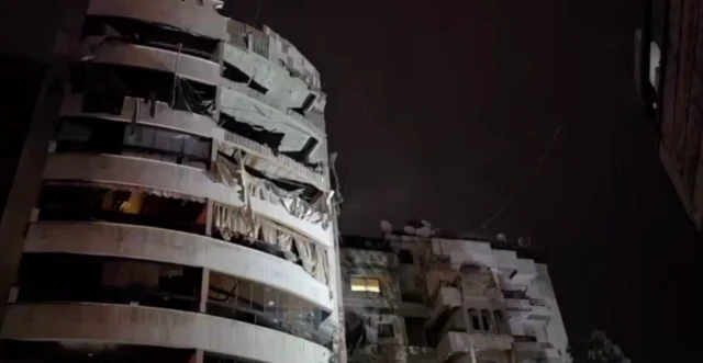 Damaged buildings following an Israeli strike on Beirut on 1 April