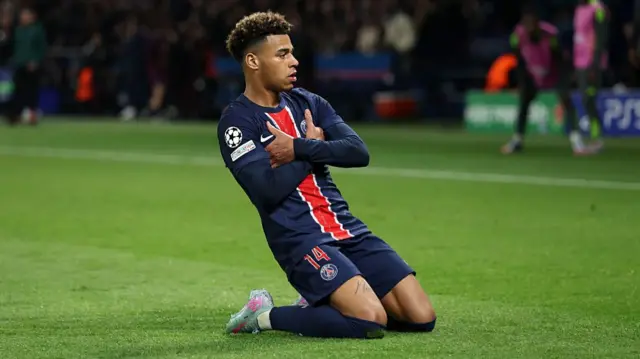 Desire Doue of Paris Saint-Germain celebrates