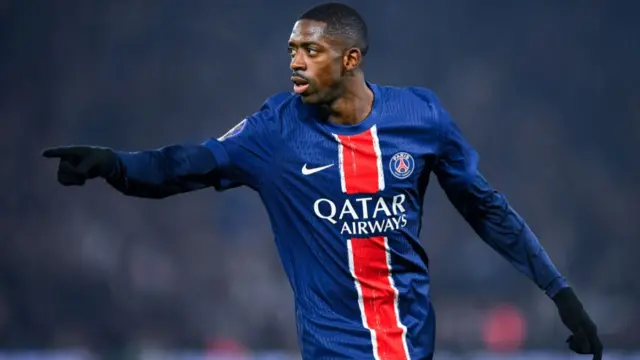 Ousmane Dembele of PSG celebrates after scoring