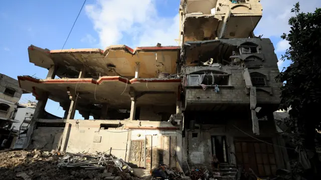 A house is destroyed in Gaza after Israeli strikes