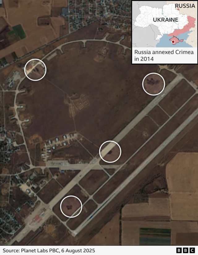 Burn marks at Saki air base captured in satellite imagery