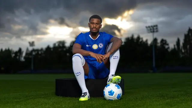 New signing, Jorrel Hato poses for photos as he signs for Chelsea