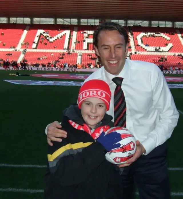Gareth Southgate and a Middlesbrough-supporting boy