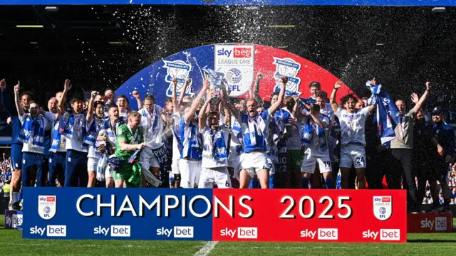 Birmingham's players celebrating winning the League One title