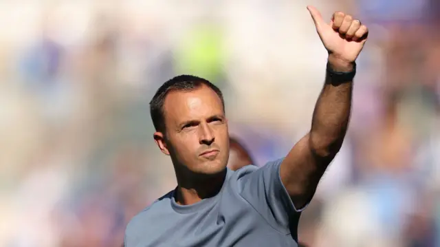 Birmingham boss Chris Davies gives the thumbs-up to supporters
