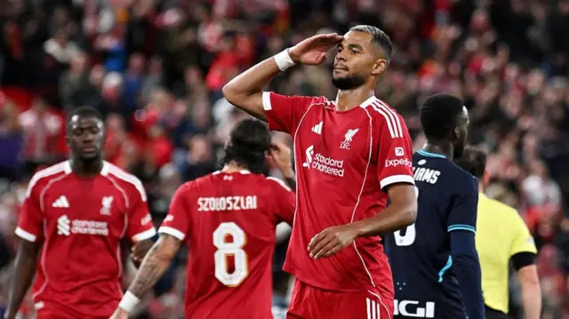 Cody Gakpo celebrates for Liverpool