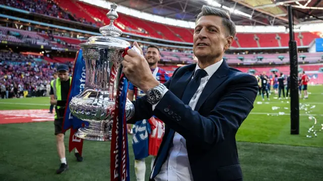 Chairman Steve Parish of Crystal Palace celebrate with a trophy