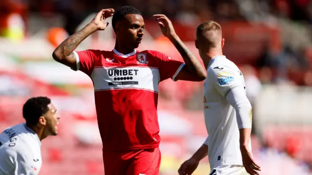Middlesbrough's Morgan Whittaker looks dejected