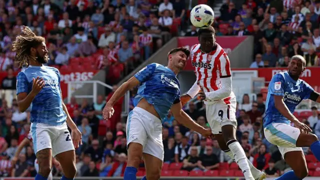 Divin Mubama scores for Stoke against Derby