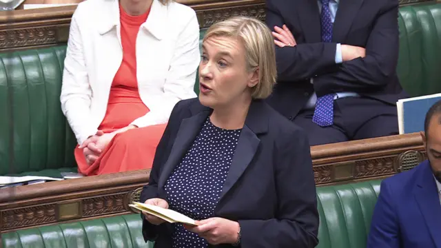 Lisa Smart in dress and blazer addressing Commons