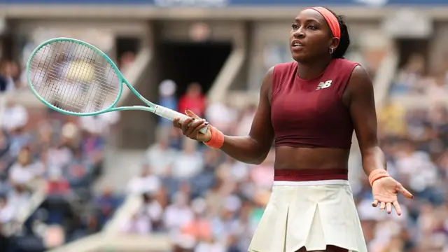 Coco Gauff looks annoyed during game vs Naomi Osaka