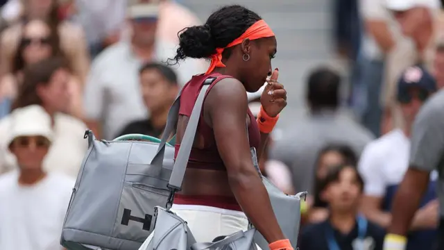 Coco Gauff exits the court at the US Open