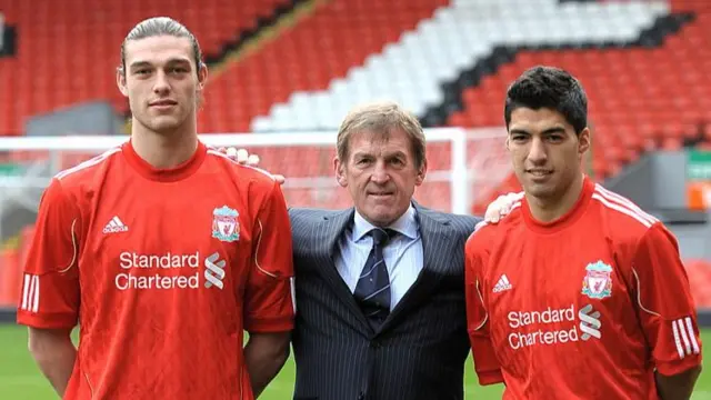 Kenny Dalglish with Andy Carroll and Suarez
