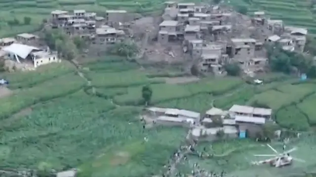 A screengrab from the aerial footage showing the damage to one village after the Afghan earthquake