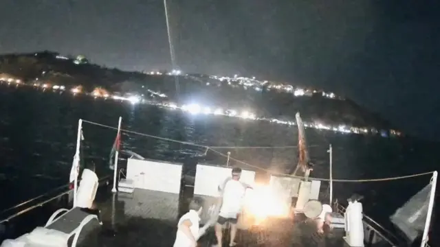 Crew can be seen on CCTV putting out a fire on the Alma