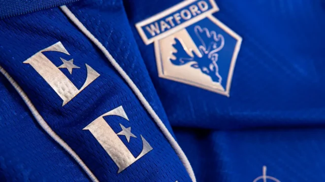 A close up of Watford's special edition kit designed by former chairman Elton John
