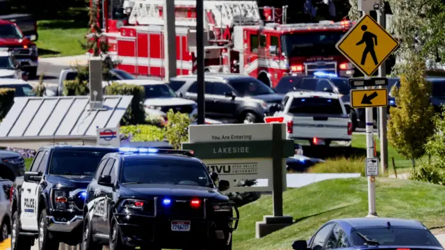 Police and first responders' vehicles appear at the scene where U.S. right-wing activist, commentator, Charlie Kirk, an ally of U.S. President Donald Trump, was shot during an event at Utah Valley University, in Orem, Utah, U.S. September 10, 2025.