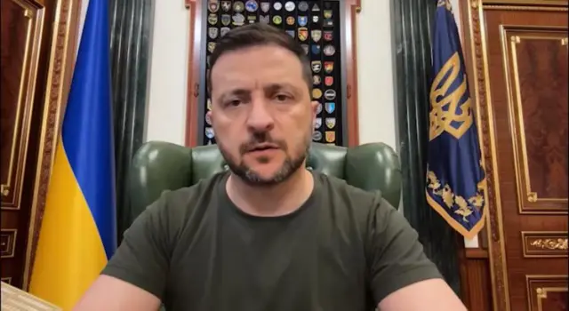 Zelensky looking into the camera