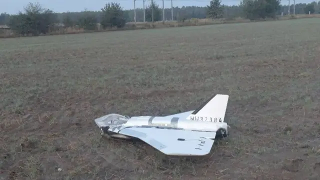 Damaged drone in Polish field