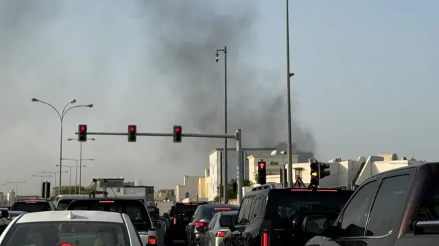 Smoke rises in Doha after yesterday's Israeli strike