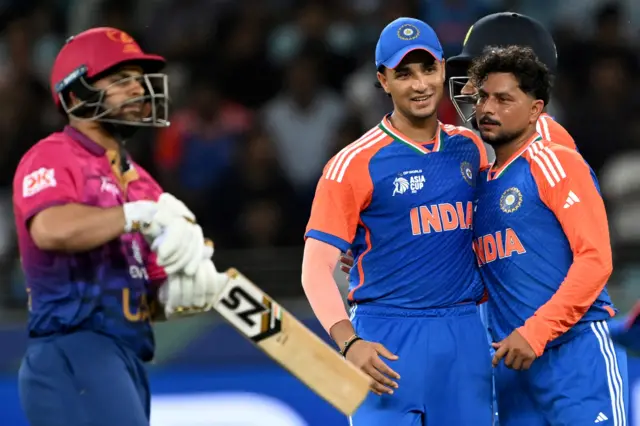 Kuldeep Yadav celebrates wicket