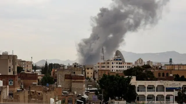 Black smoke billowing in Sanaa